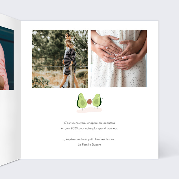 Carte Annonce Grossesse Avocado Family Intérieur Droit