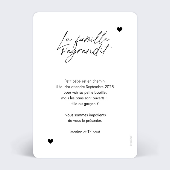 Carte annonce grossesse Échographie coeur Verso