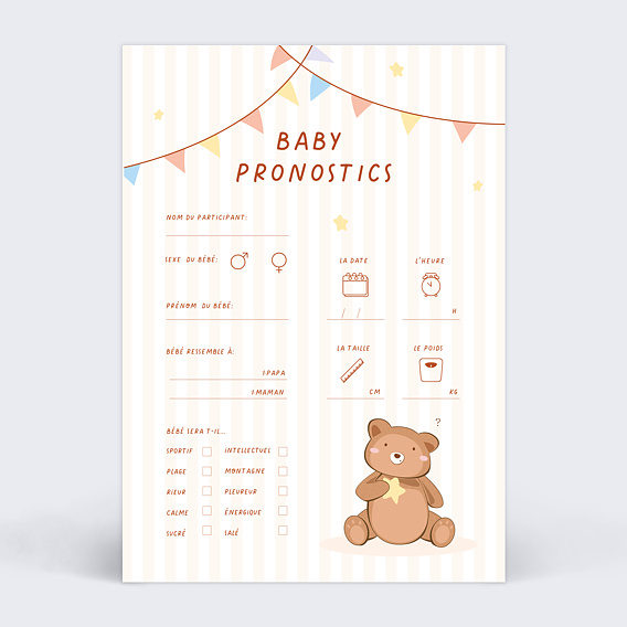 Carte annonce grossesse Carte pronostic ourson Recto