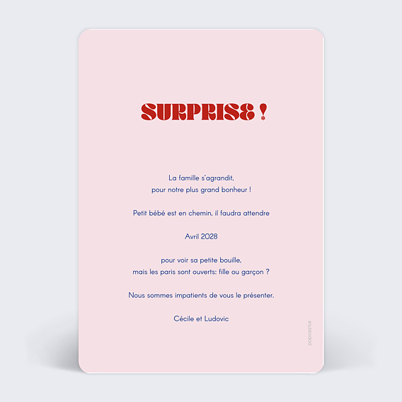 Carte annonce grossesse En Cloque Verso