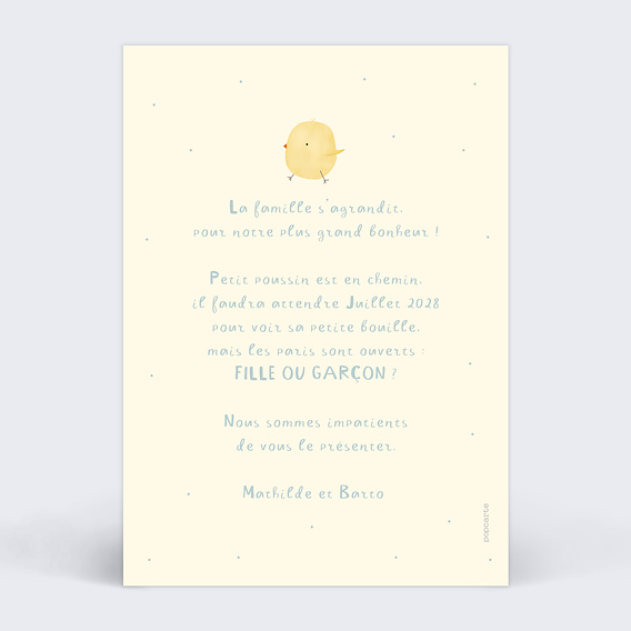 Carte annonce grossesse Poussin Verso