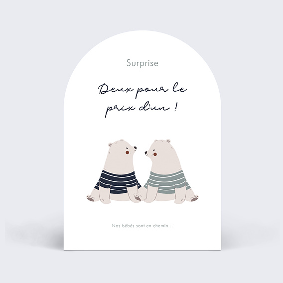 Carte annonce grossesse Jumeaux Oursons