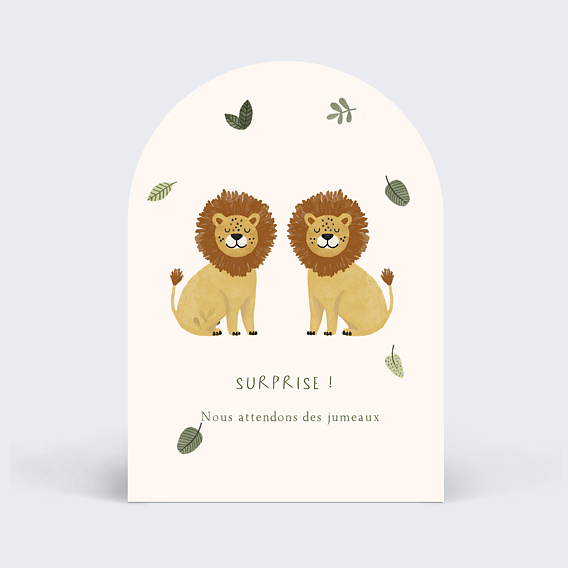 Carte annonce grossesse Petits Lions Jumeaux