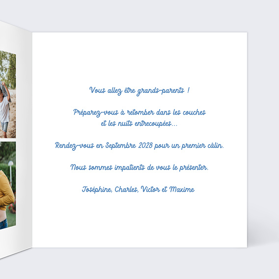 Carte annonce grossesse Famille à Bottes Intérieur Droit