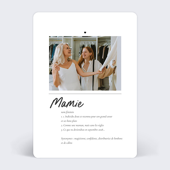 Carte annonce grossesse Définition Mamie Recto