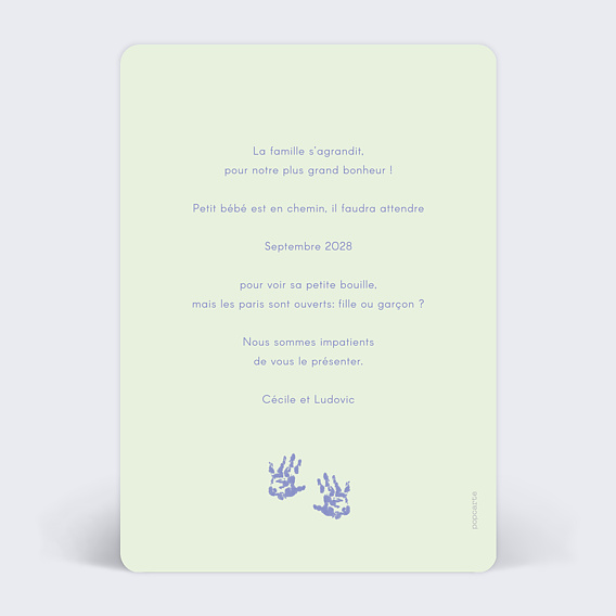 Carte annonce grossesse Nouveau Membre Verso