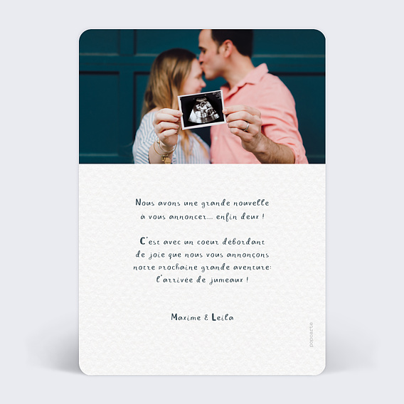Carte annonce grossesse Jumeaux petites mains Verso