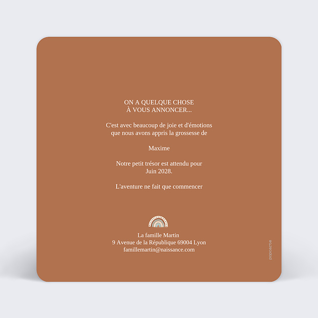 Carte Annonce Grossesse Layette Chataigne Verso
