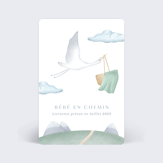 Carte annonce grossesse Cigogne Élégante