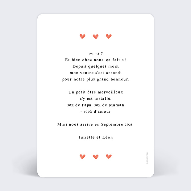 Carte Annonce Grossesse Motif Coeur Verso
