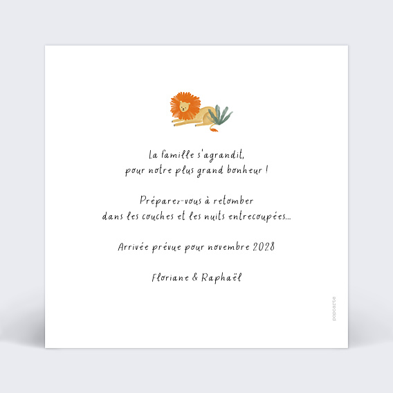 Carte annonce grossesse Couronne jungle Verso