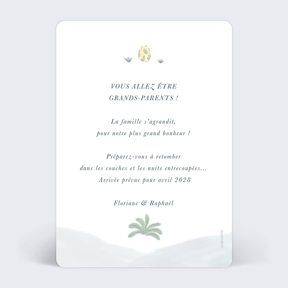 Carte annonce grossesse Famille Dinosaure Verso