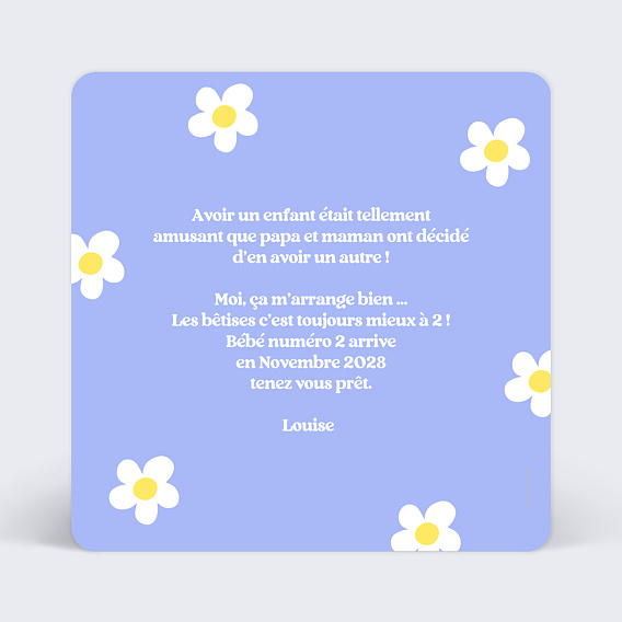 Carte annonce grossesse Annonce importante Verso