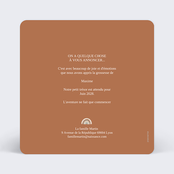 Carte annonce grossesse Layette Chataigne Verso