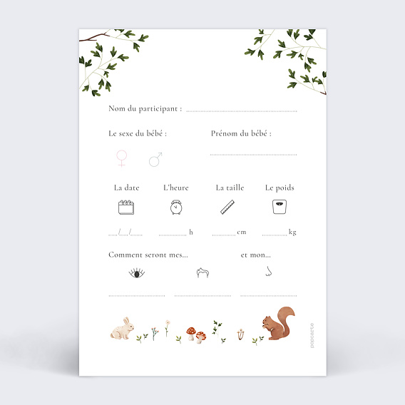 Carte annonce grossesse Fôret Enchantée Verso