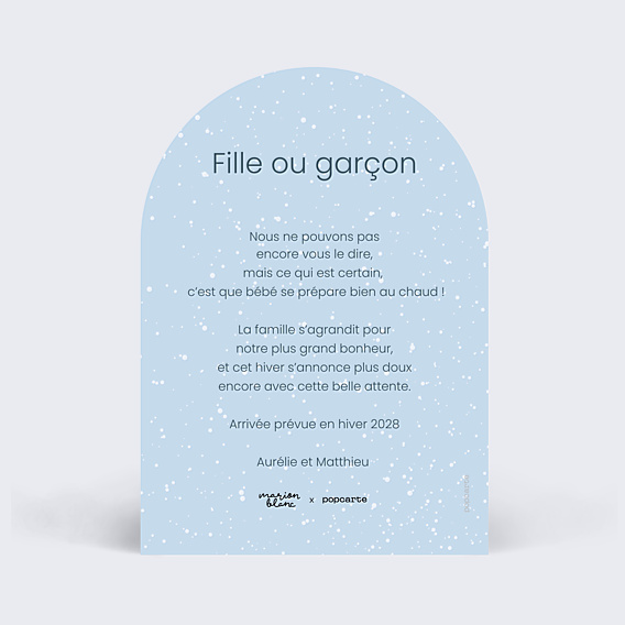 Carte Annonce Grossesse Matin d’hiver - Marion Blanc x Popcarte