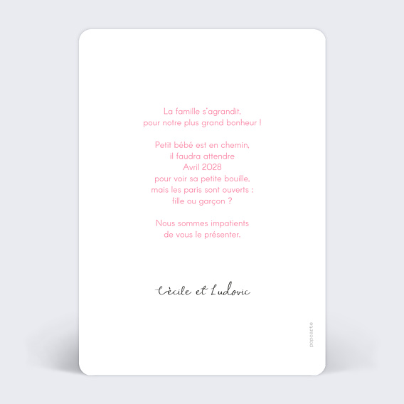 Carte annonce grossesse Jeu de Mot Enfant Verso