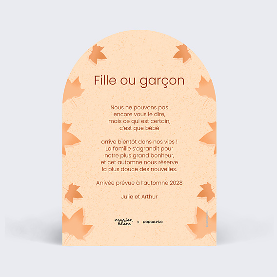 Carte Annonce Grossesse Feuille d’automne - Marion Blanc x Popcarte
