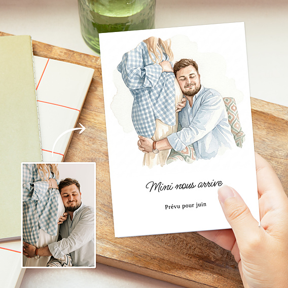 Carte Annonce Grossesse Votre photo en aquarelle
