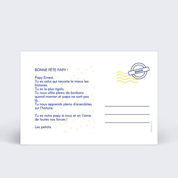 Carte fête des grands-pères Bisous Verso