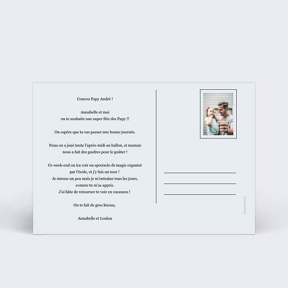 Carte fête des grands-pères Chic Bleu Verso