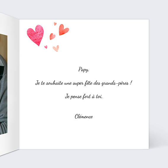 Carte fête des grands-pères Envolée de Coeurs Intérieur Droit