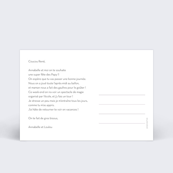 Carte Fête des Grands-Pères Cadre Blanc avec Coeur Verso