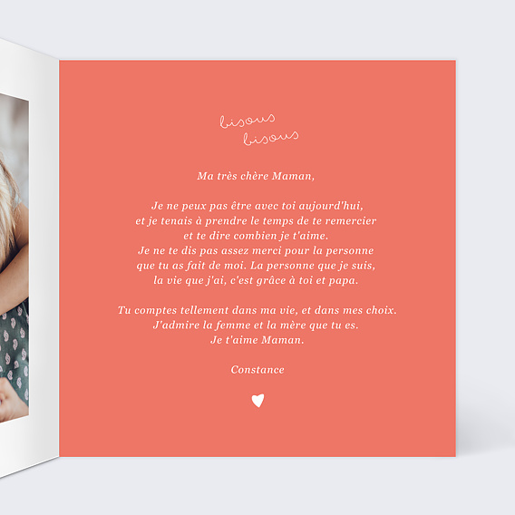 Carte fête des mères Livraison de Bisous Intérieur Droit
