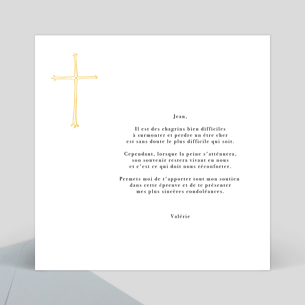 Carte de condoléances Croix d'or Verso