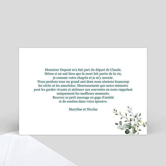 Carte de condoléances Herbarium Fleuri Verso