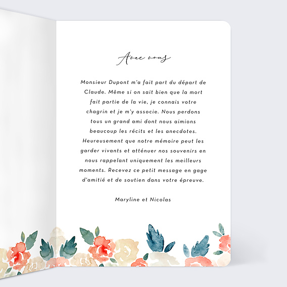 Carte de condoléances Envolée Florale Intérieur Droit