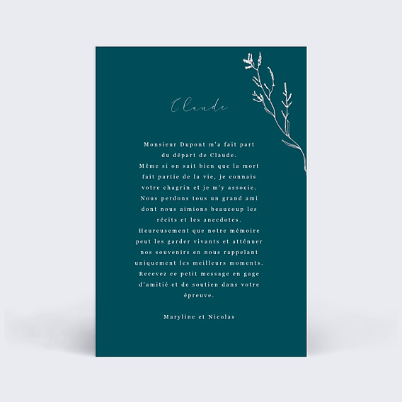 Carte de Condoléances Fleurs Séchées