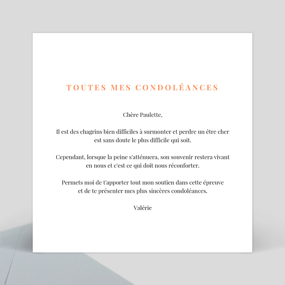 Carte de condoléances Simplicité Verso