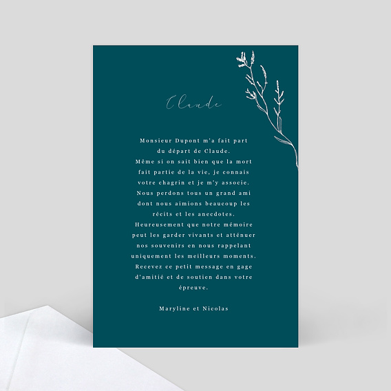 Carte de condoléances Fleurs Séchées Verso