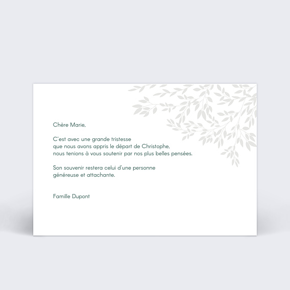 Carte de condoléances Paisible Verso