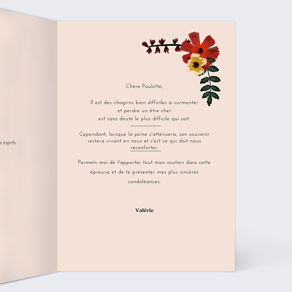 Carte de condoléances Bouquet d'Anémones Intérieur Droit