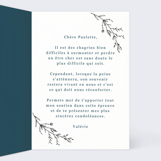 Carte de condoléances Couronne de Fleurs Séchées Intérieur Droit