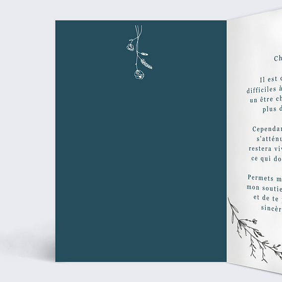 Carte de condoléances Couronne de Fleurs Séchées Intérieur Gauche