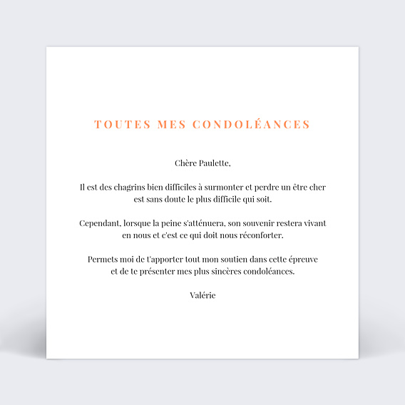 Carte de Condoléances Simplicité