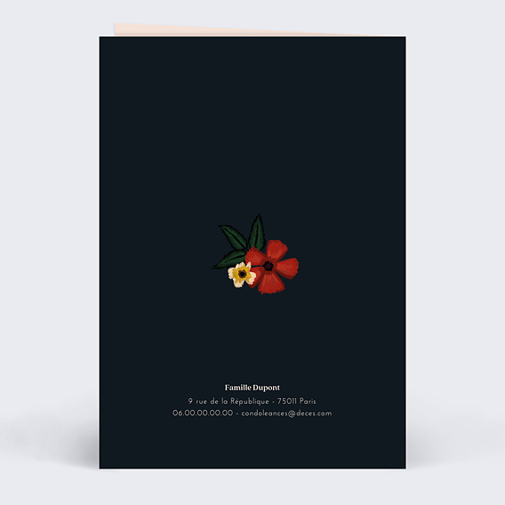 Carte de condoléances Bouquet d'Anémones Verso