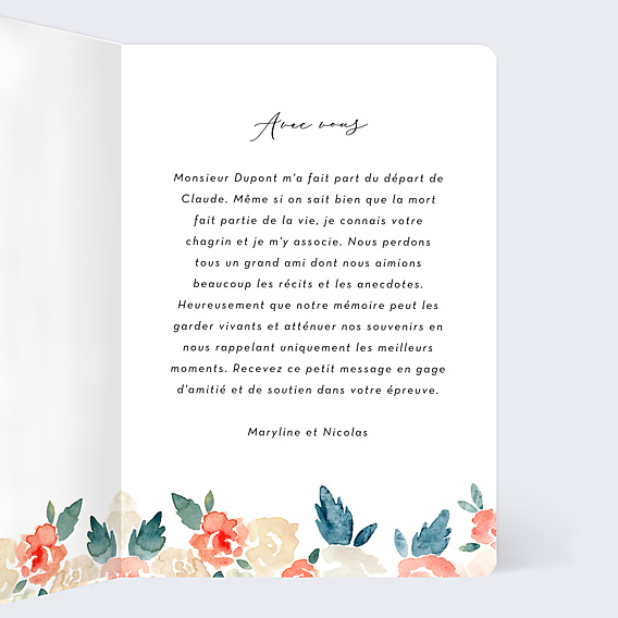 Carte de Condoléances Envolée Florale