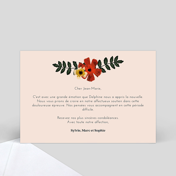 Carte de condoléances Jolies Anémones Verso