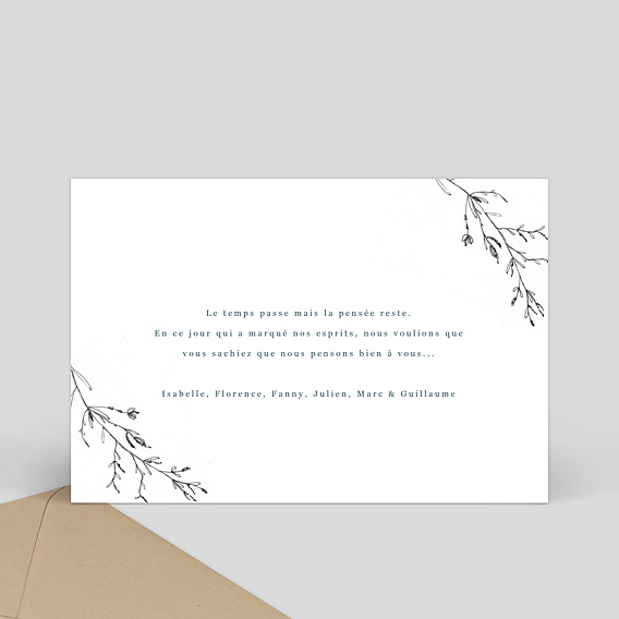 Carte de condoléances Fleurs Séchées Vert Verso