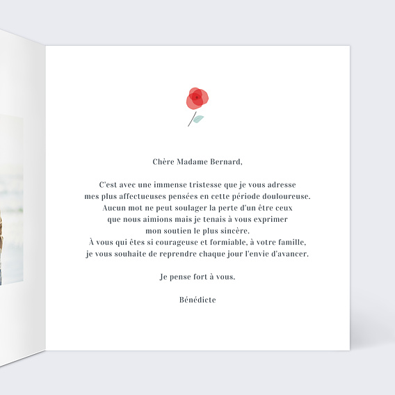 Carte de condoléances Croix Fleurie Intérieur Droit