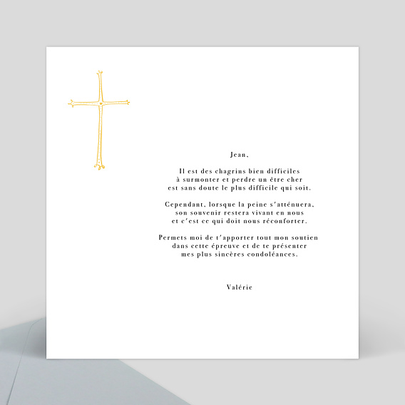 Carte de condoléances Croix d'Or Verso