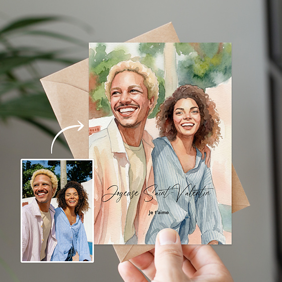 Carte d'amour Couple en aquarelle