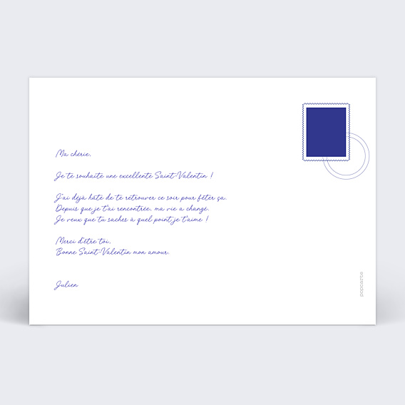 Carte d'amour Traits bleus Verso