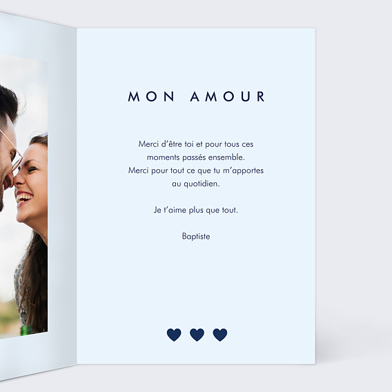 Carte d'amour 1001 cœurs bleus Intérieur Droit