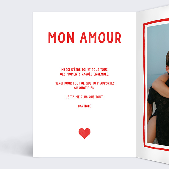 Carte d'amour Cœur simple photo Intérieur Gauche