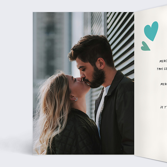 Carte d'amour Unique bleu Intérieur Gauche